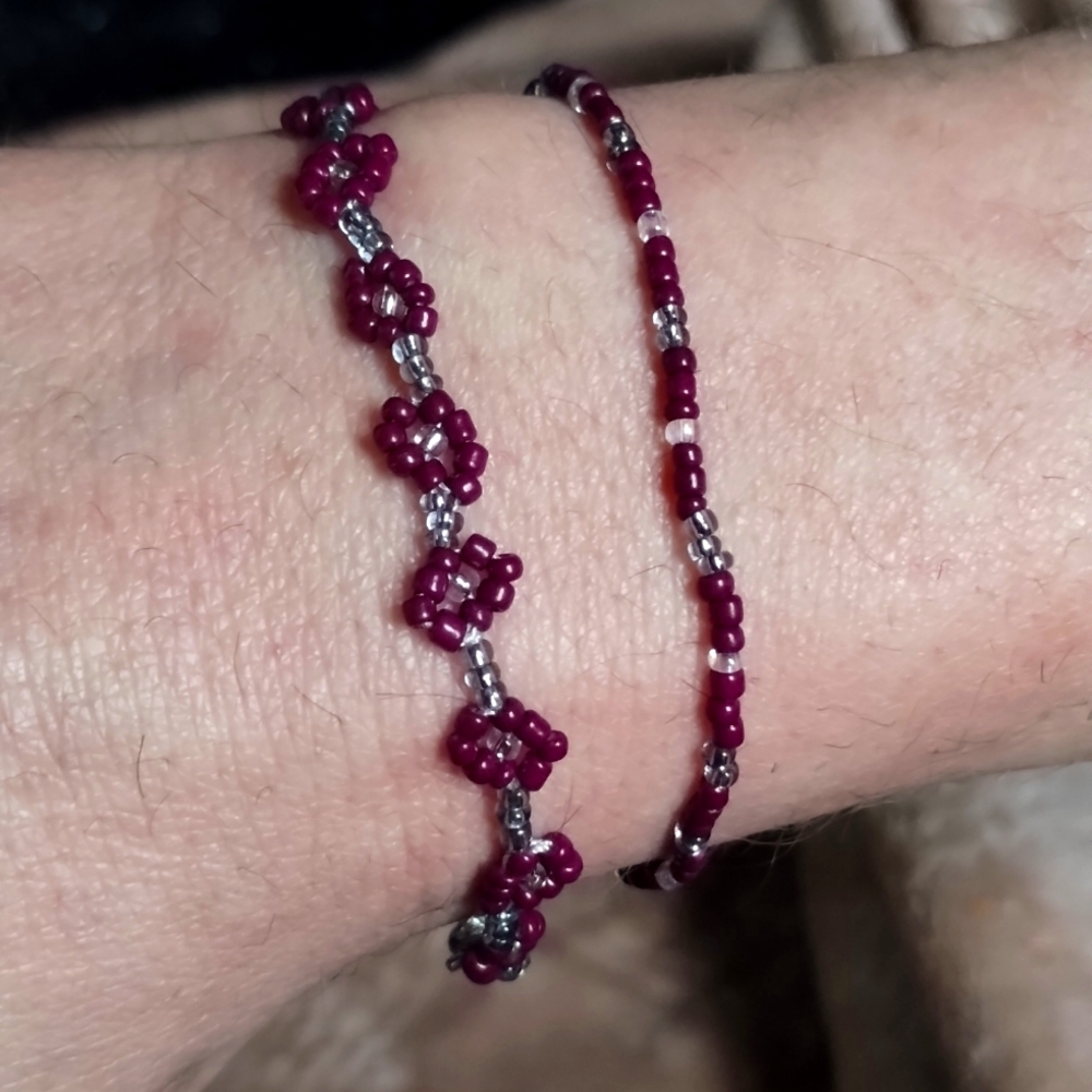 Purple and gold daisy bracelet set